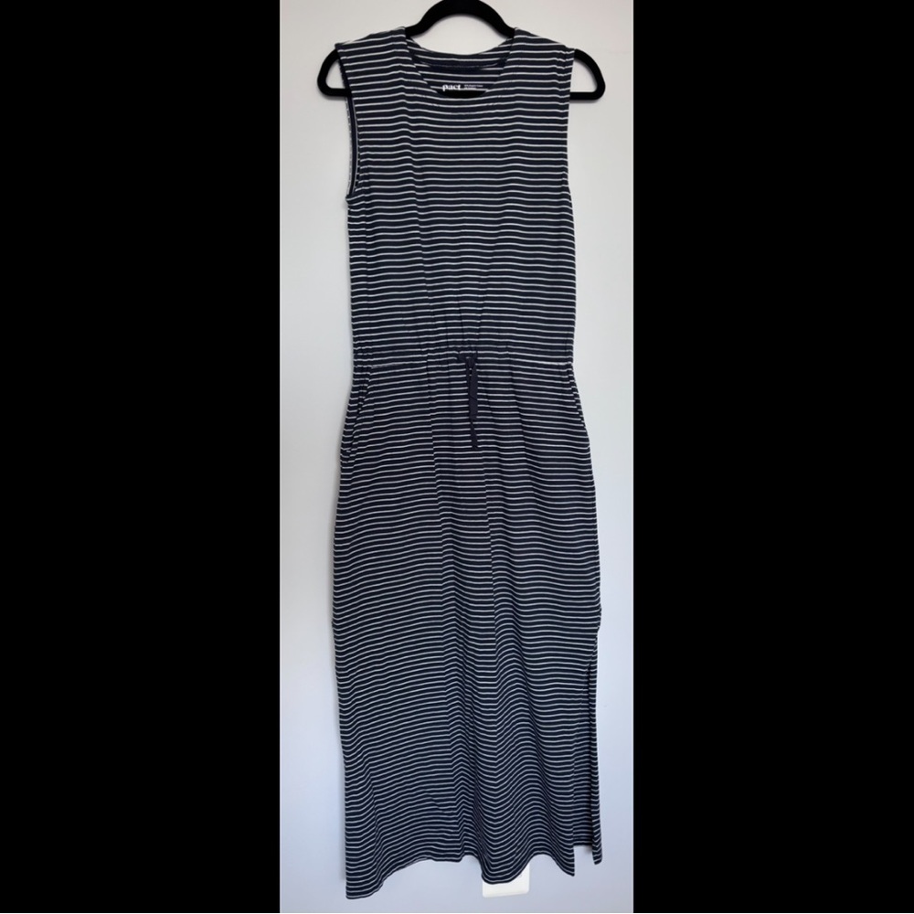 PACT Maxi Dress – Navy & White Stripe –  Size M